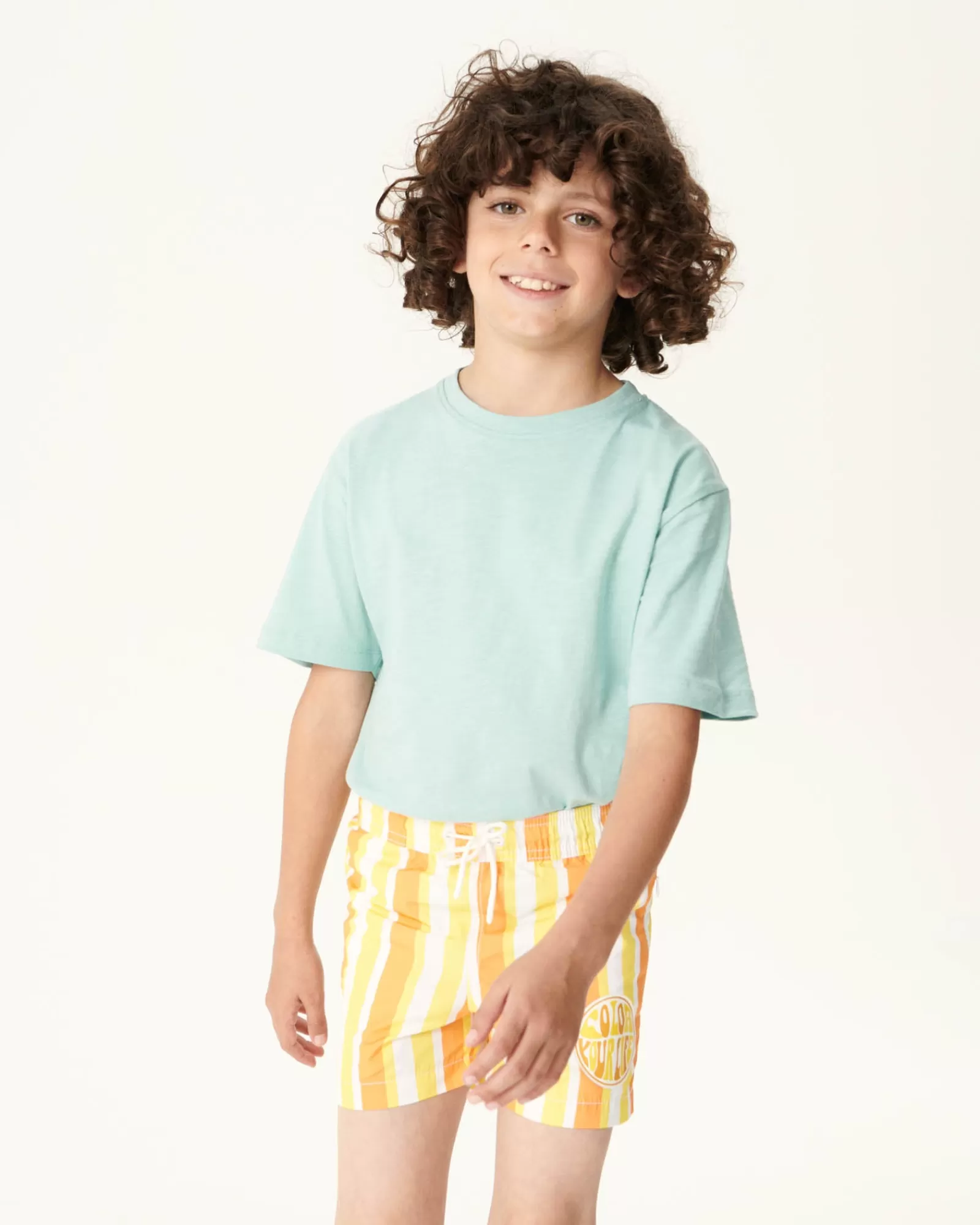 Shop JOTT Short De Bain Rayure Abricot/Citron Enfant Cassis 7280 Stripe Apricot/Lemon